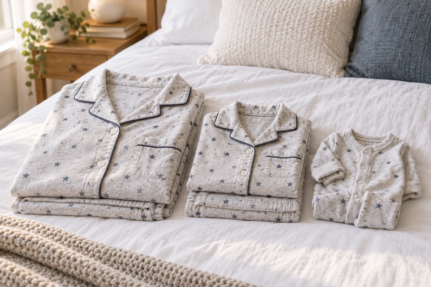 Matching pajamas in adult, child and infant sizes