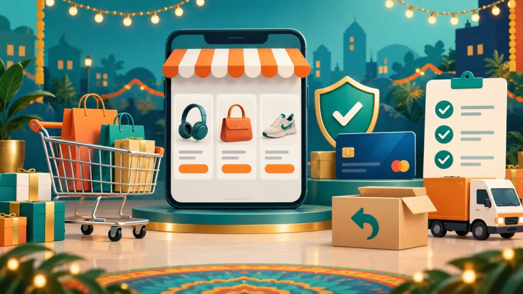 Illustration showing a practical online-sale shopping checklist